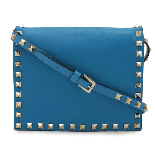 Valentino Garavani Rockstud Leather Blue 2WAY Clutch Shoulder Bag