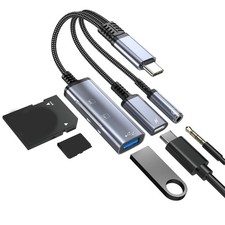 Type C to Type C 3.5mm Headphone Charging Adapter 5 in 1 USB C to /Memory/USB
