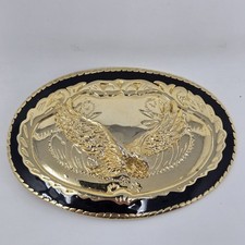 VTG Belt Buckle American gold silver black Eagle 4"x2.5" black 3D engraved USA