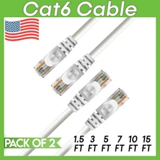 2 x Cat 6 Patch Cord White Cat6 Cable Ethernet RJ45 Connectors Internet Wire