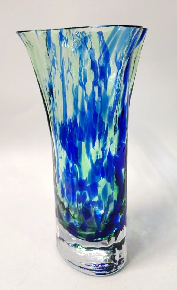 "Jarrón de vidrio Sea Glasbruk Suecia Renate Stock diseñado azul verde 8""" Foto 4 de 4