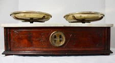 Antique Balance Scale by Henry Troemner. Marble Top, Brass Bowls, Carved Base