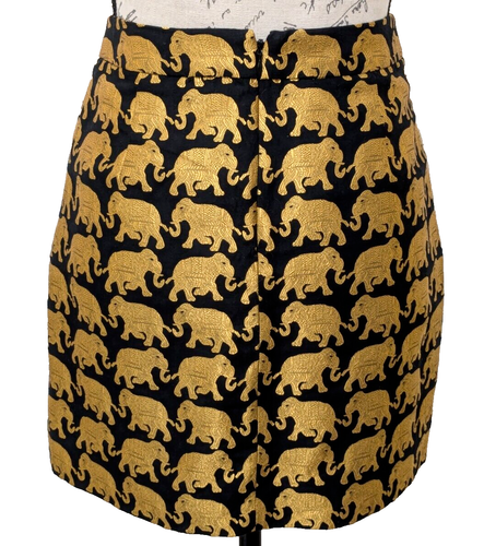 J. Crew Skirt 00 Black Gold Elephants Faux Wrap Never Worn Mini Nice - Picture 4 of 8