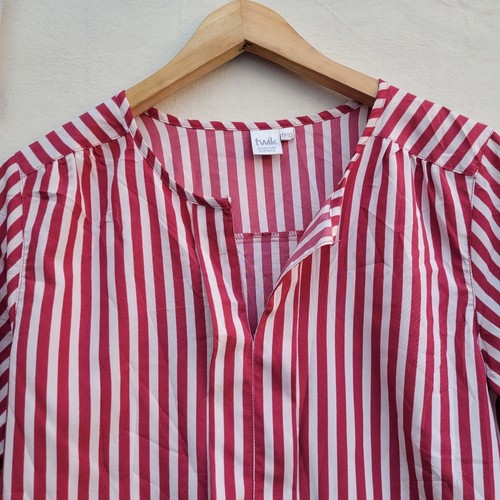 Twik Blouse Women Size S Red Stripes 3/4 Sleeve Ladies Tunic Top - Picture 2 of 10