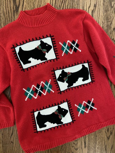 Vtg Mother Of All Ugly Christmas Sweaters Holy Grail Scotties Scotty Dogs XXL