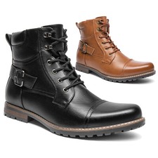 Hombres Botas de Combate de Motocicleta Botas Militares Montar al Tobillo Botas de Cuero