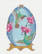 Hummingbirds  Blossoms Jeweled EGG Needlepoint Canvas Ornament T. Mertel Danji