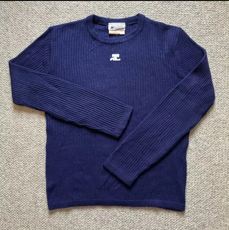 VINTAGE Courreges Paris Size Small Navy Knit Sweater - Made in France
