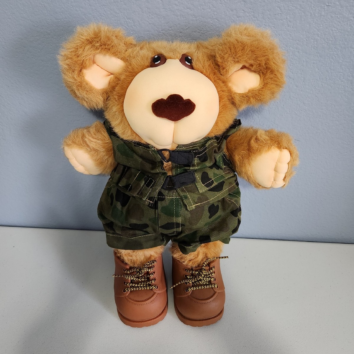 Vintage 1980s Furskins Plush Bear Doll Livingston Camoflauge