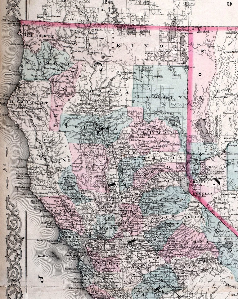 1874 Colton Atlas mapa Califórnia e Nevada São Francisco Los Angeles Las Vegas EUA - Imagem 2 de 4