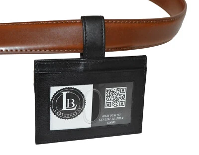 Cuir Support Carte D'Identité Portefeuille Avec Snap Ceinture Boucle Noir Neuf - Photo 1/4