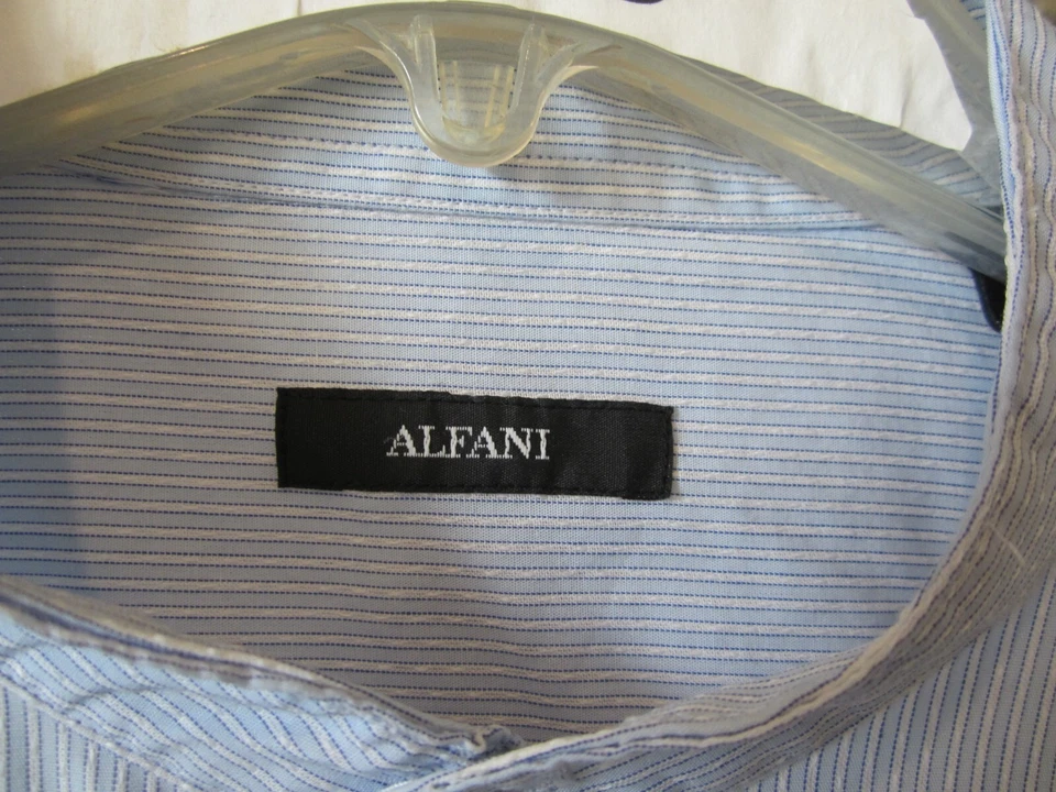 XL 17-31/32 ALFANI 100% ALGODÓN AZUL Y BLANCO RAYAS FINAS CAMISA WESTERN SIN CUELLO Foto 4 de 4