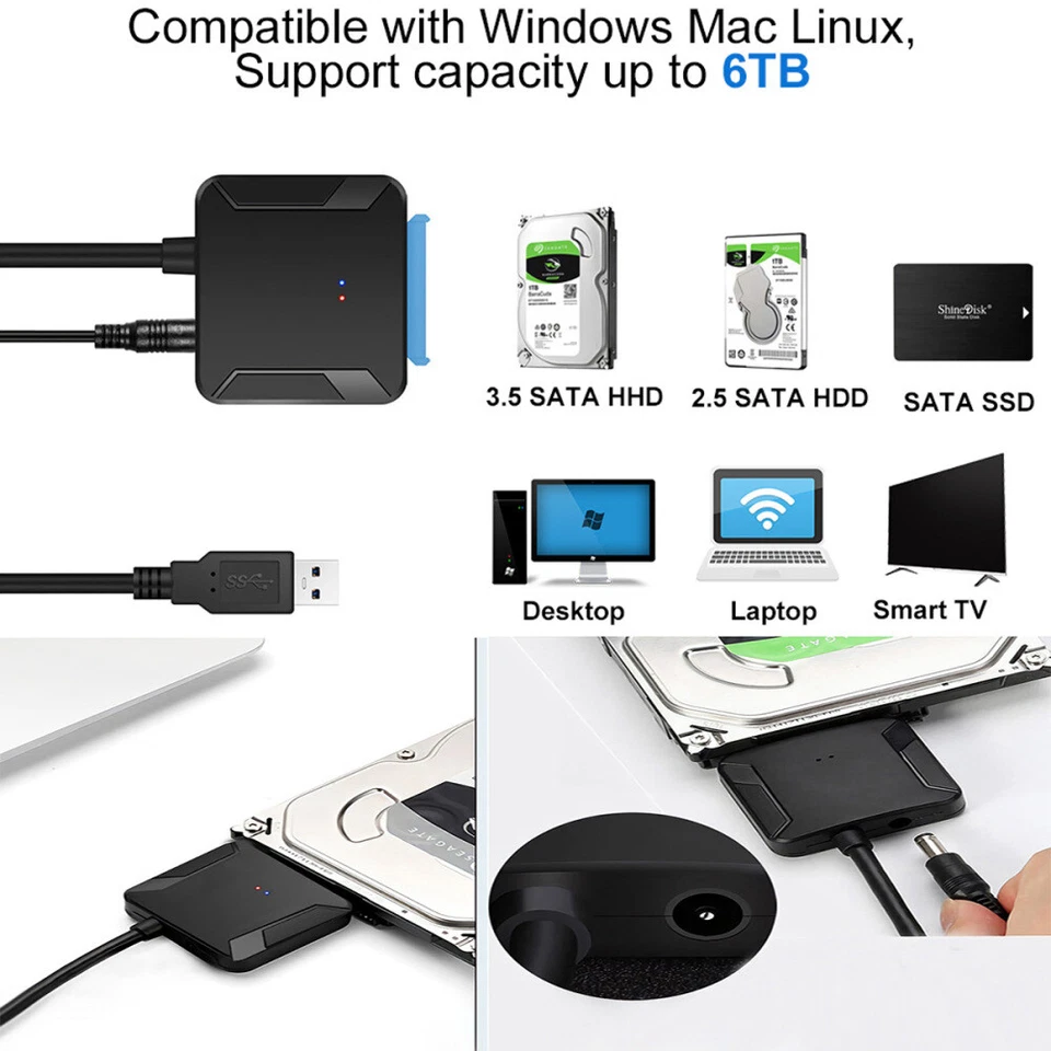 USB 3.0 auf zu SATA III Adapter Kabel Für 2,5" 3.5" Festplatte PC Laptop HDD SSD - Bild 4 von 4