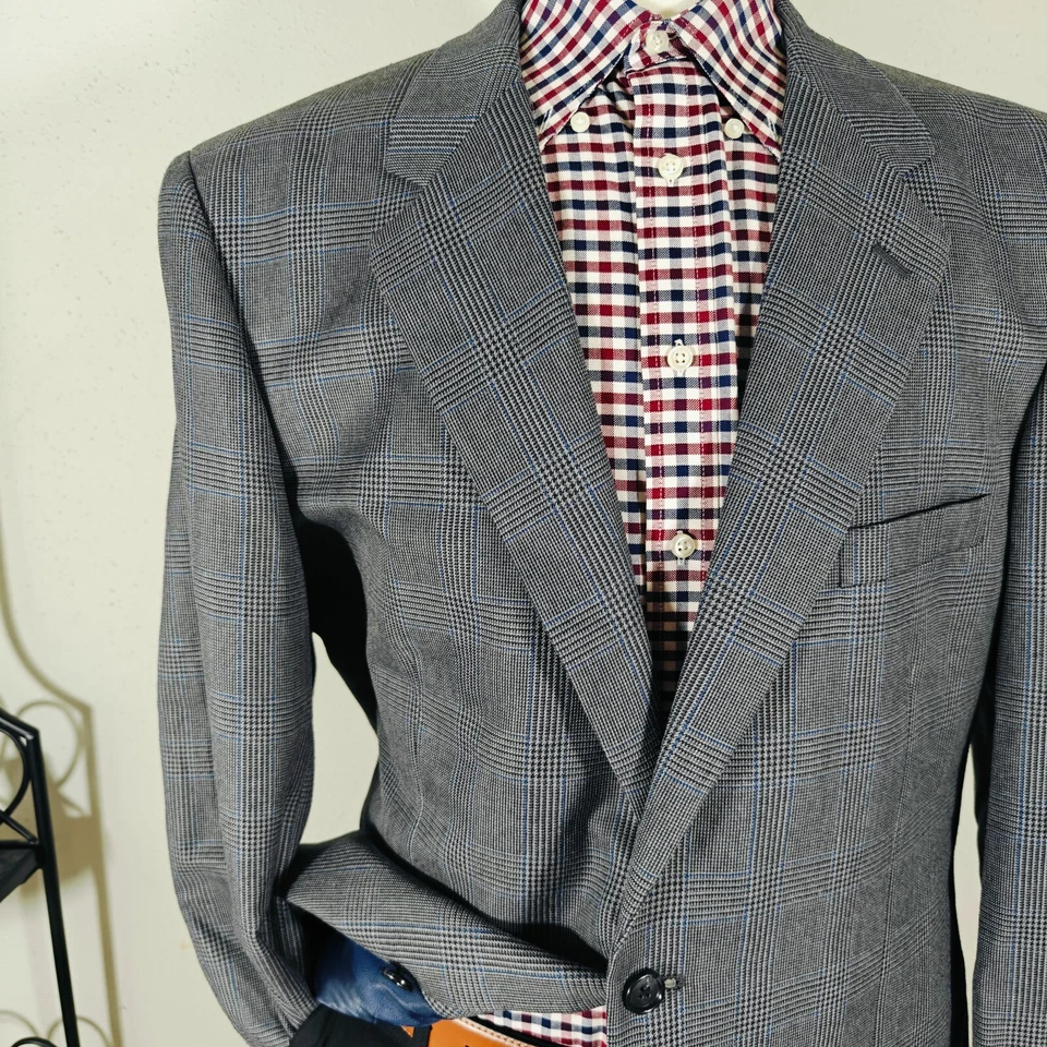 Blazer Abrigo Deportivo Club Room Para Hombre Dos Botones Gris Cuadros Mezcla Poliéster 46L Foto 4 de 4