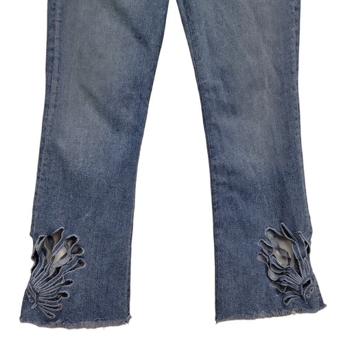 3x1Anthropologie Freja Floral-Cutout Cropped Bell-Bottom Jeans Womens Size 24 - Picture 6 of 10