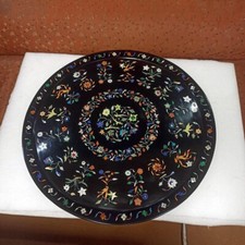 4' black round Marble dining Coffee Table Top Pietra Dura Inlay antique work