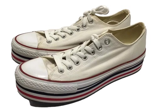 Womens 11 Converse Chuck Taylor All Star Platform White, Red Blue Stripe Mens 9 - Picture 2 of 8