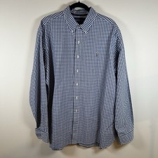 VTG Polo Ralph Lauren Shirt Men 2XL Blue Gingham Check Classic Oxford Flesh Pony
