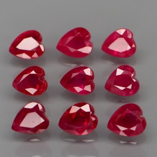 Forma di Cuore da 4x4 a 4 5x4 5mm.Top Rosso Rosa Rubino Normale Riscaldato Myanmar 9pz/3 76Ct