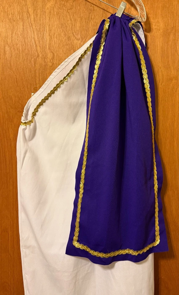 DISFRAZ DE DAMA TOGA - Vestido blanco talla única para adulto con cortina púrpura Foto 3 de 4