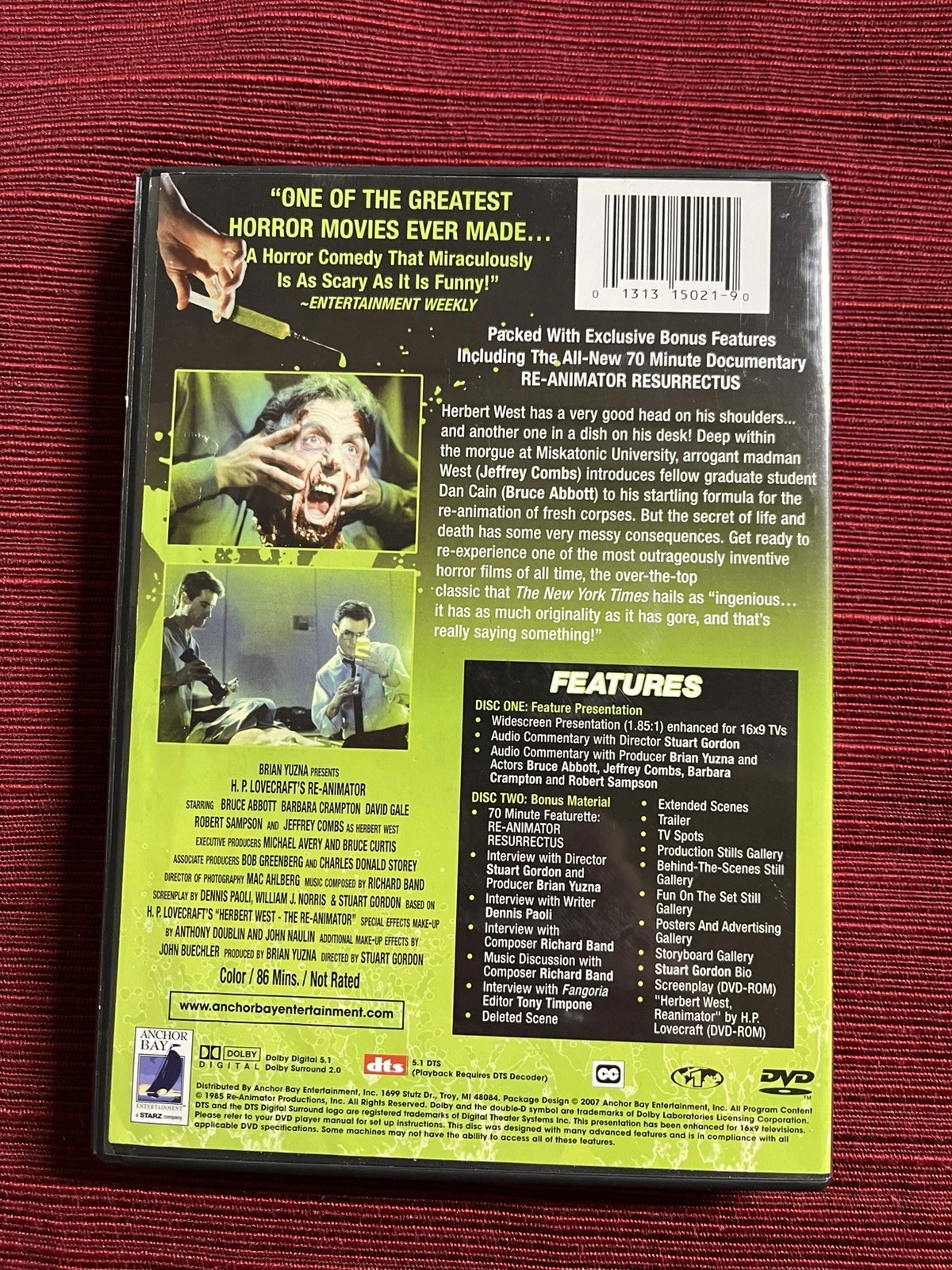 Re-Animator Anchor Bay DVD - Stuart Gordon 80s Cult Horror Zombie 2-Disc Set image 2