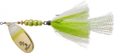 Mepps Bronze Slammer Spinner - #5 (1/2 oz.) - Gold Blade/Chartreuse Shad Tail