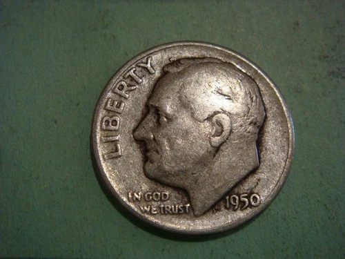 1950 D album filler Roosevelt Dime , actual coin in photo