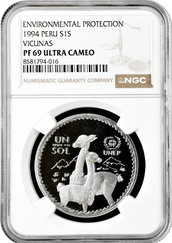 Peru 1 sol 1994, NGC PF69 UC, "Environmental Protection - Vicunas" Top Pop 2/0