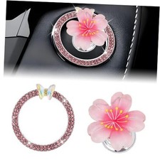 Push to Start Button Cover - Resin Cherryflower Starter Cover  Pink Flower