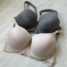 Nautica Bra 42D SET OF 2 Gray Beige/Pink Padded Underwire Adjustable Clasp Back