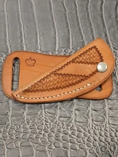 Brown Cross Draw w Snap Button 45° Belt Loop Fix Blade Knife Leather Sheath