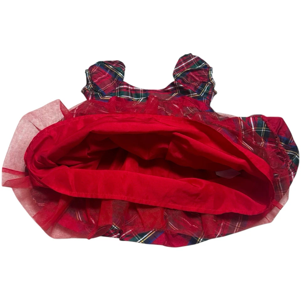 Janie & Jack Tartán Manga Abullonada Vestido de Seda Vacaciones Navidad Fotos Familiares 3-6 meses Foto 4 de 4