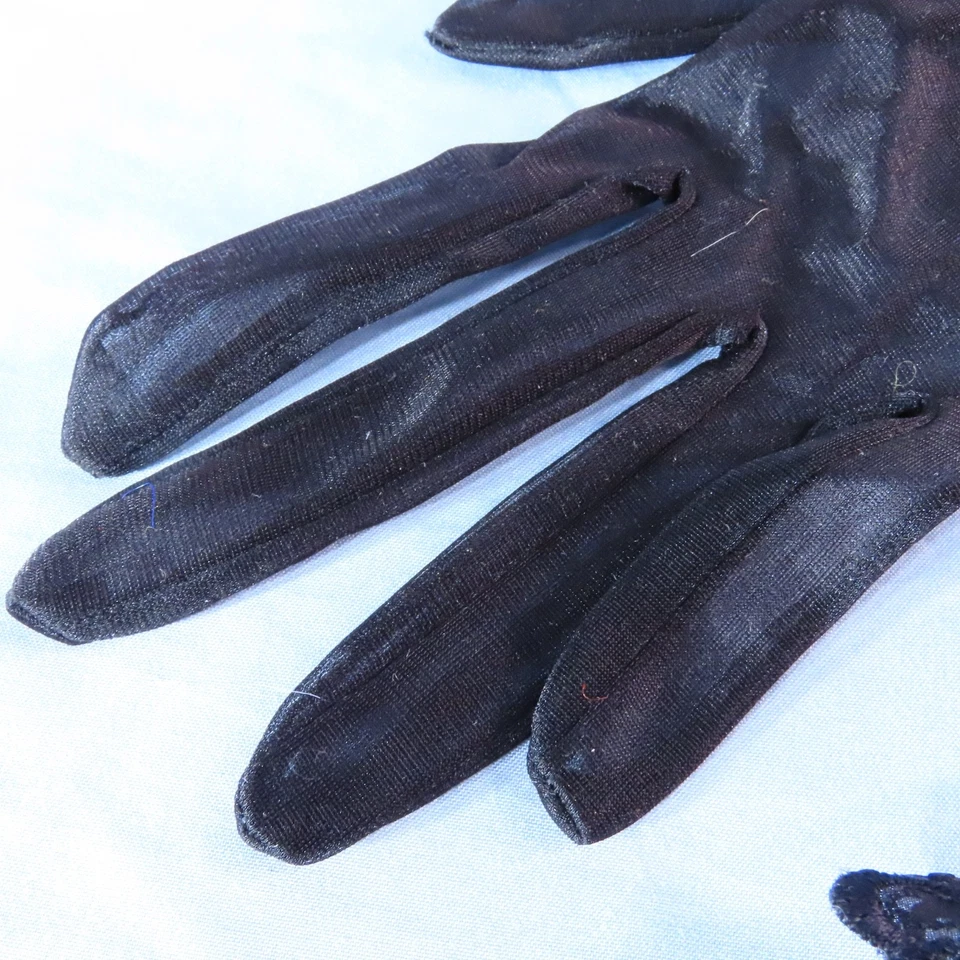 Guantes De Colección NEGRO TRANSPARENTE DE GASA Y ENCAJE Guantelete Sobre Muñeca OJALES CON VOLANTES talla 7.5 Foto 3 de 3