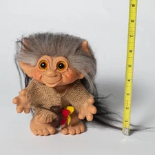Vintage 1965 Thomas Dam Tailed Troll with original amber glass eyes. Rare!