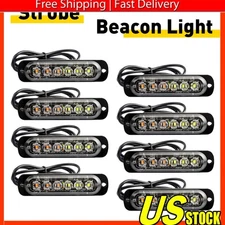 8PCS LED Strobe Light Bar Car Truck Flashing Warning Hazard Beacon Amber/White P