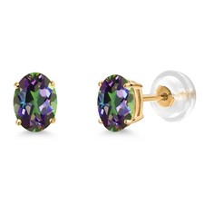 14K Yellow Gold Green Mystic Topaz Stud Earrings for Women  1.20 Cttw 
