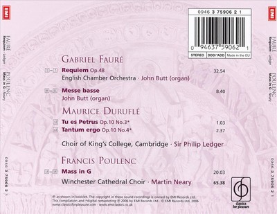 FAUR : REQUIEM; POULENC; MASS IN G; DURUFL : TWO MOTETS NEW CD