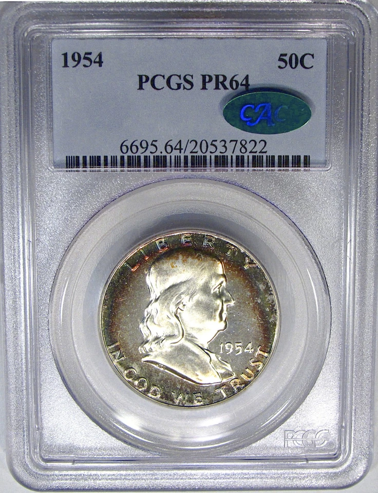 1954 50C PCGS / CAC PF64 FRANKLIN ~ RIM COLOR & NEARLY CAMEO! - Image 2 of 4