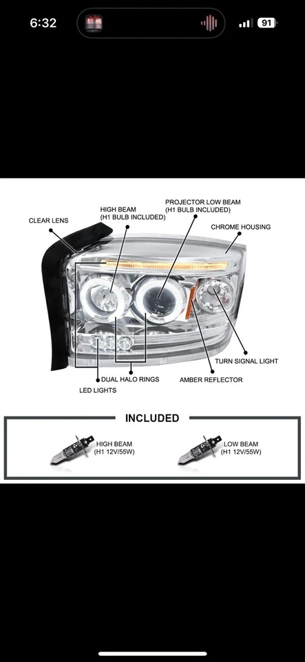 Faros proyectores para Dodge Dakota 2005-2007 luces LED de doble halo L+R 05-07 Foto 3 de 4