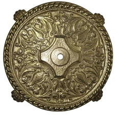 11.5" Solid Brass Floor Lamp Base - Art Nouveau Floral Decor w/ 4 Lion Claw Feet