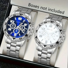 Luxury Men's Quartz Watch Set with Stainless Steel Strap - Ideal Gift