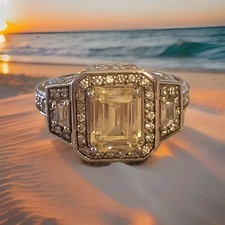 Sparkly Citrine  CZ Halo 925SS Cocktail Ring,925SS,Sz7, Pre-loved