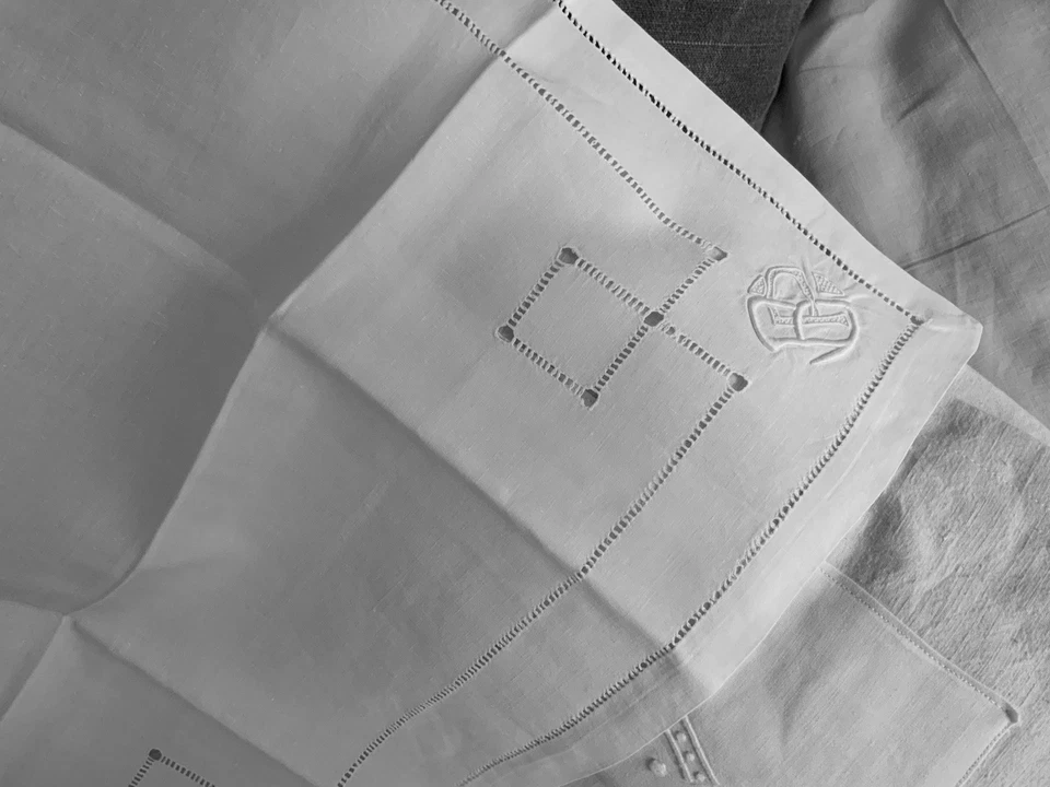 Linge Ancien 6 Serviettes En Lin Brodé  Point Jour Monogramme Entrelacés BP - Photo 3/4