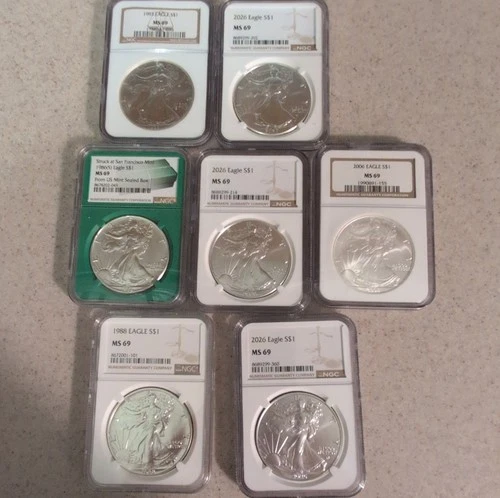 U.S. Mint American Eagle 7 oz Silver MS 69 NGC 1988 1993 2006 2026 Lot