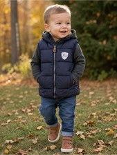 H M Boys Navy Puffer Vest 2-4Y Hooded Expedition No. 1 Quilted