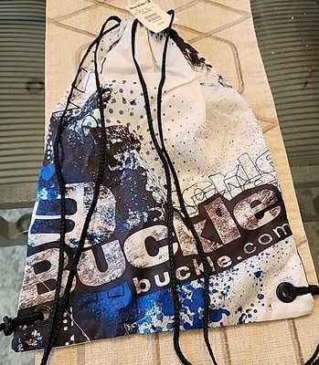 BKE Buckle.com Drawstring Bag Backpack w/Zip Pocket ~ Blue Black White ~ New