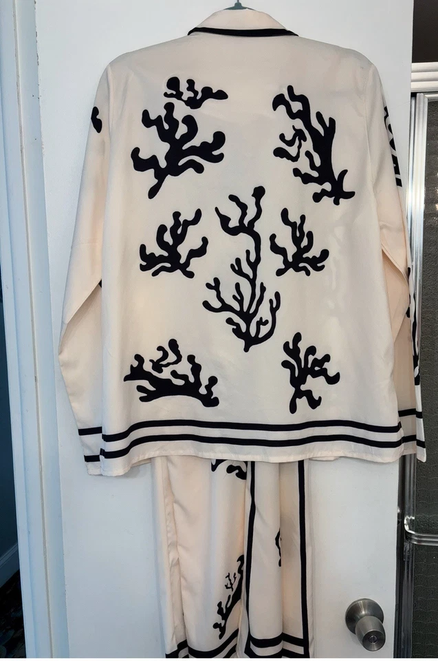 Elegante conjunto de pantalones y blusa para mujer New York talla XL poliéster rayón Foto 2 de 4