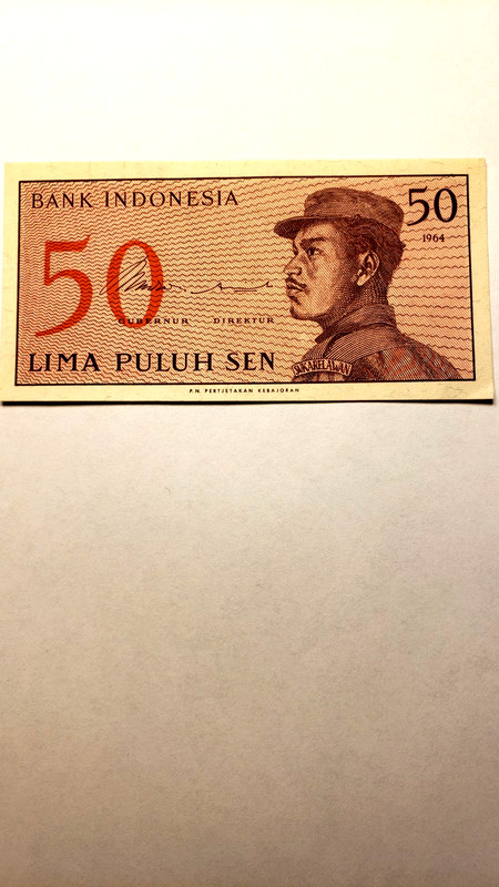 1964 INDONESIA 50 SEN CRISP UNCIRCULATED BANKNOTE NO RESERVE  256
