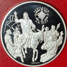 1999 ANDORRA 10 DINERS .94 OZ SILVER PROOF JUBILEE 2000 JESUS JERUSALEM DONKEY