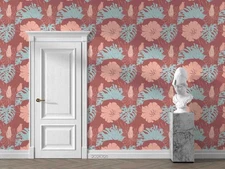 3D Hand Drawn Floral Leaf Pattern Self-adhesive Removeable Wallpaper Wall Mural